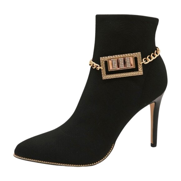 NEW Women Gold Metal Boot Chain Bracelet Bling Shoe Square Charm Fashion 2PCS - Picture 13 of 17